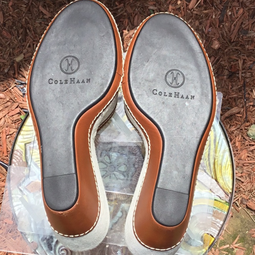 Cole Haan Kina Wedges Natural Linen/Brown leather Sandals - Picture 9 of 15